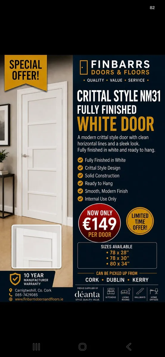 Deanta White Crittal Nm31 Solid Doors