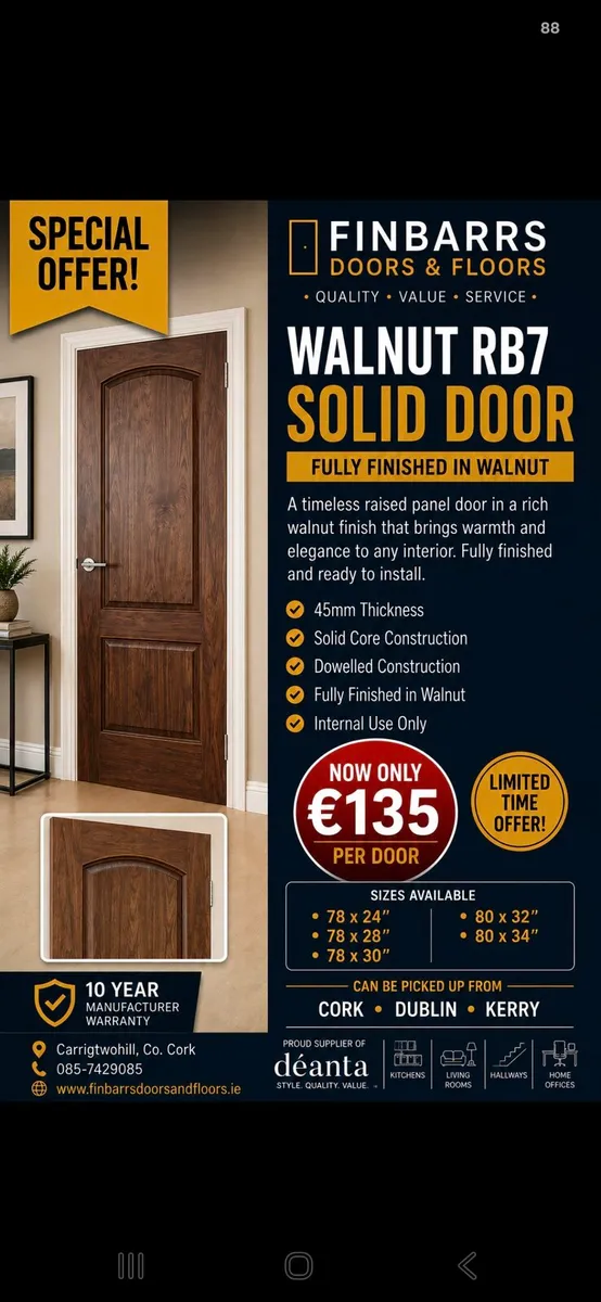Deanta Walnut Rb7 Solid Doors
