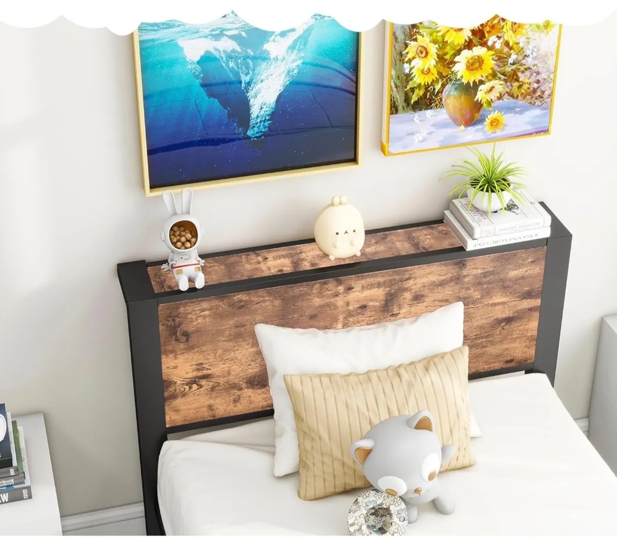 Single Bed Frame with Wood Storage Headboard, 90 x - Image 3