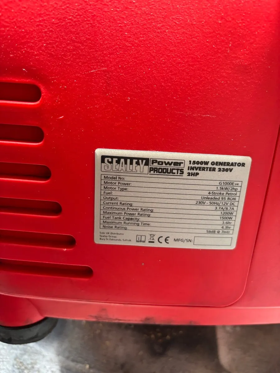 1500wat Sealey inverter generator - Image 1