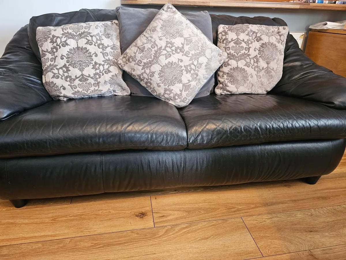 2 Leather Couches and selection of cushions - Image 4