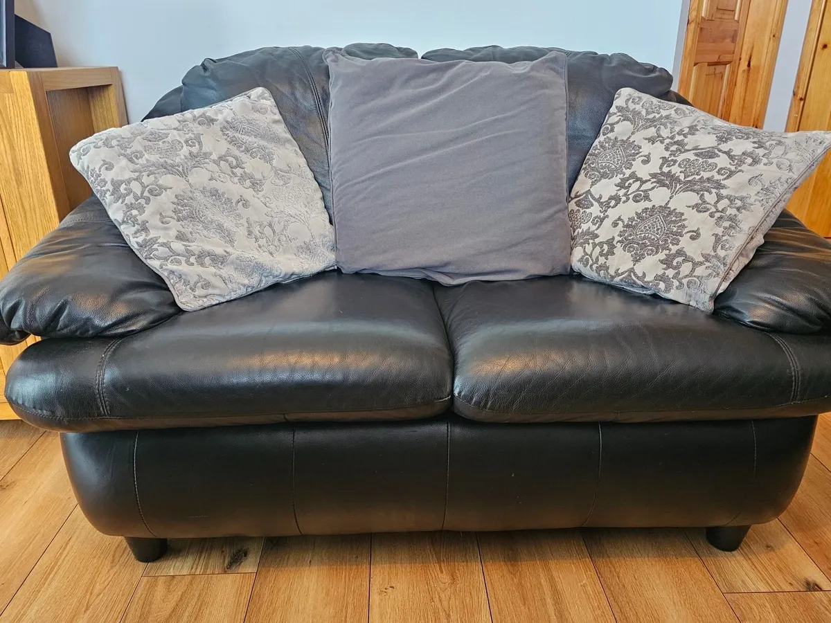 2 Leather Couches and selection of cushions - Image 2
