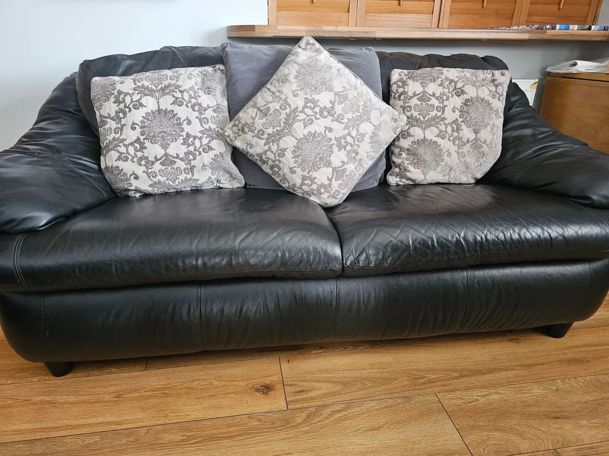 2 Leather Couches and selection of cushions - Image 3