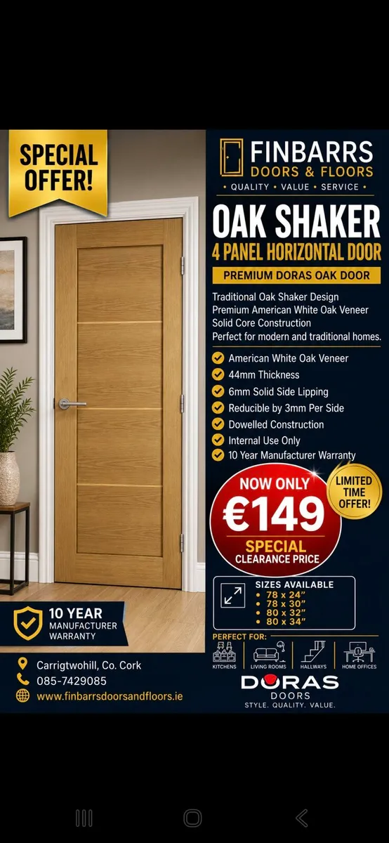 Doras Oak horizontal Grooved Shaker Doors