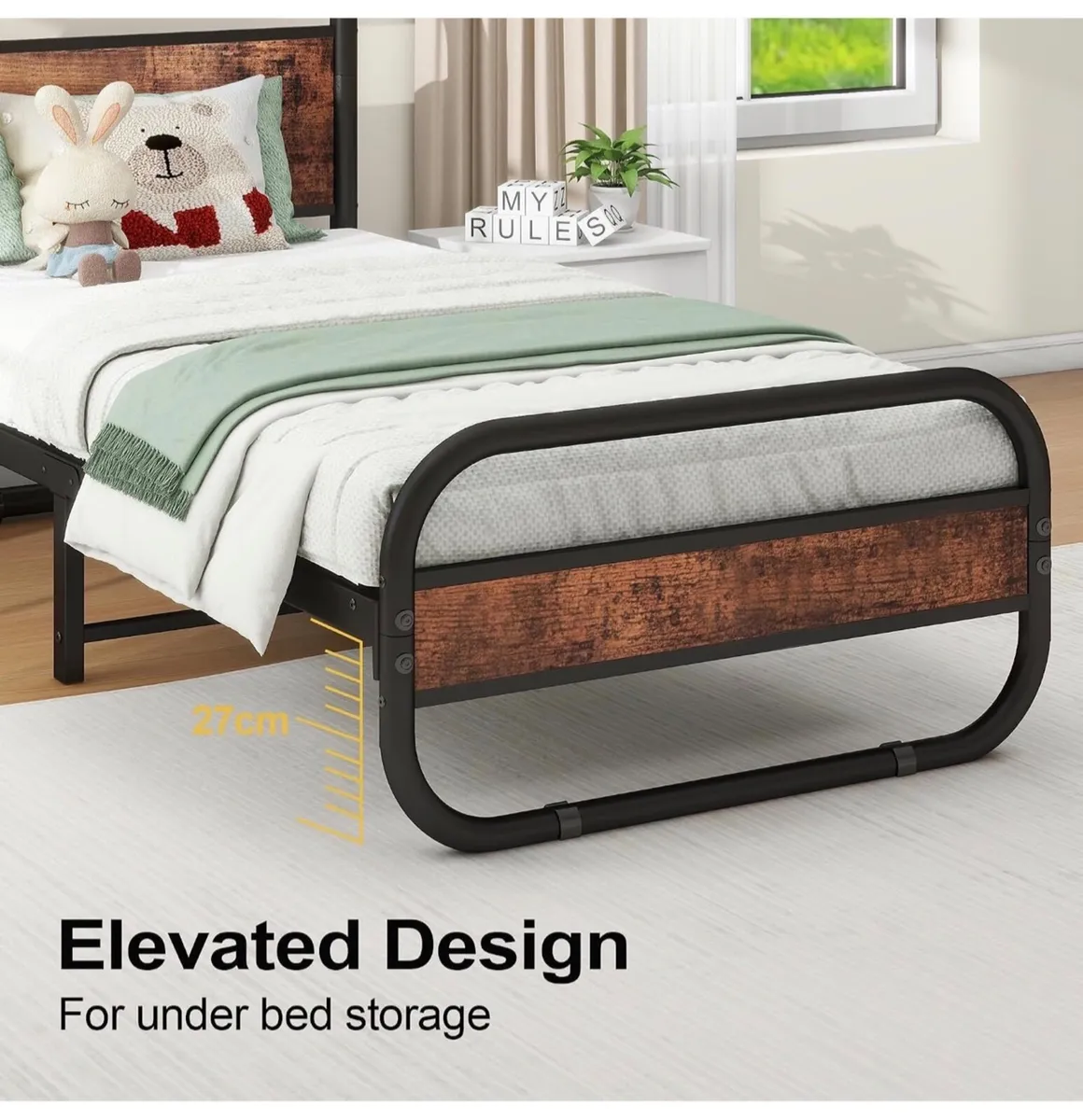 3ft Single Bed Frame, 90x190cm Metal Platform Bed, - Image 4