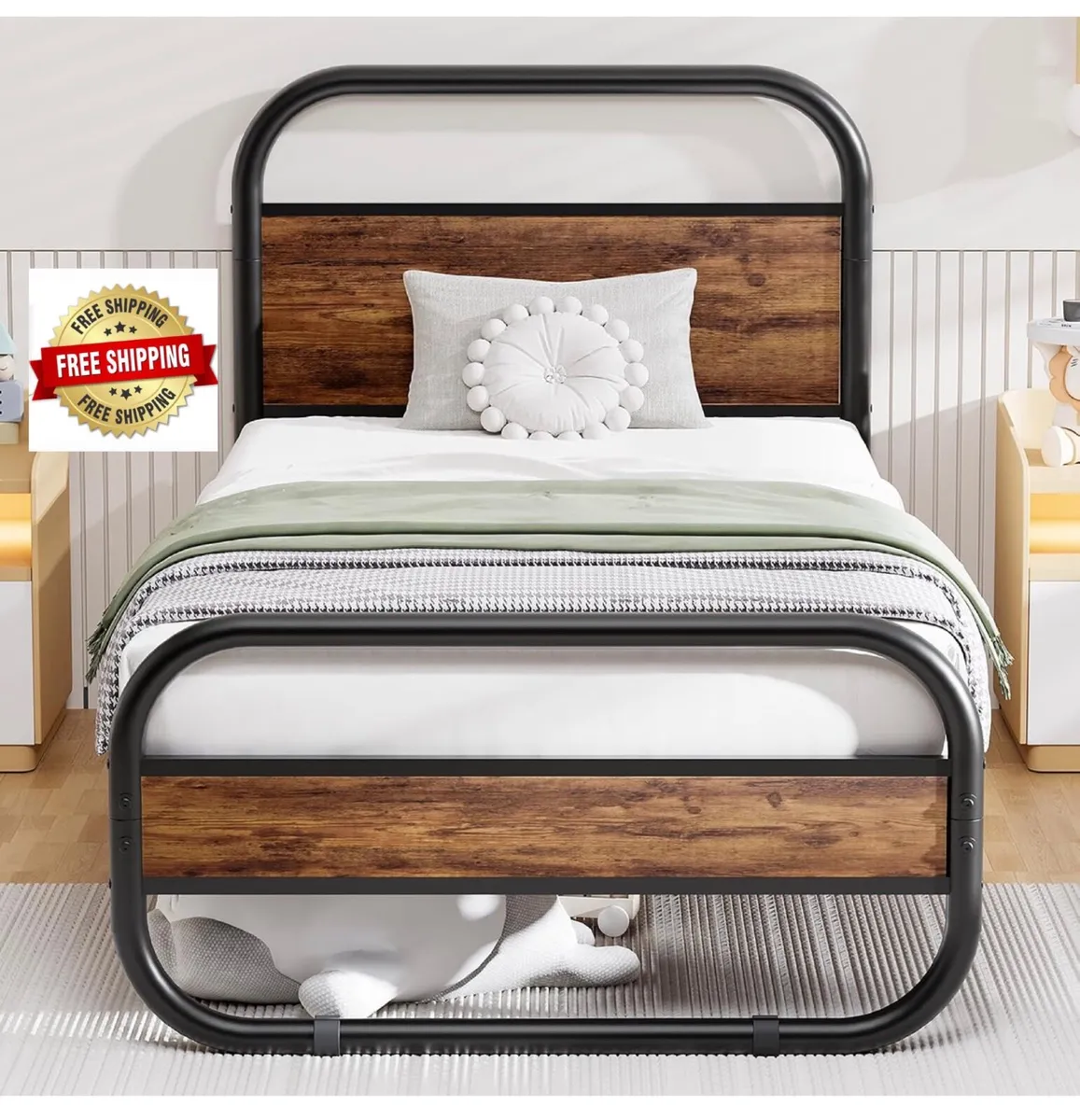 3ft Single Bed Frame, 90x190cm Metal Platform Bed, - Image 1