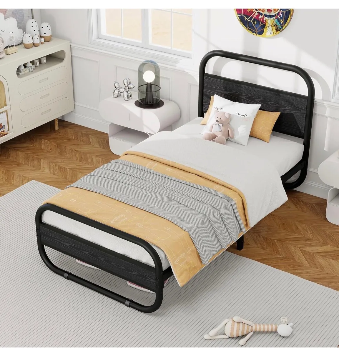 90 x 190 cm, Metal Platform Bed Single with Storag - Image 2
