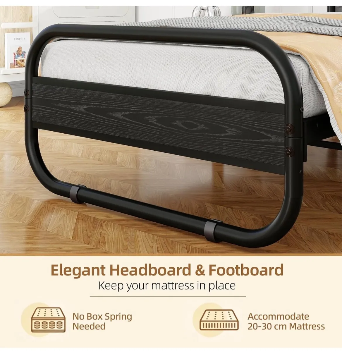 90 x 190 cm, Metal Platform Bed Single with Storag - Image 3
