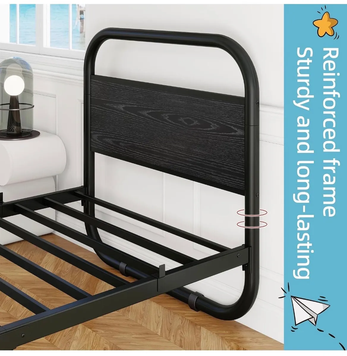 90 x 190 cm, Metal Platform Bed Single with Storag - Image 4