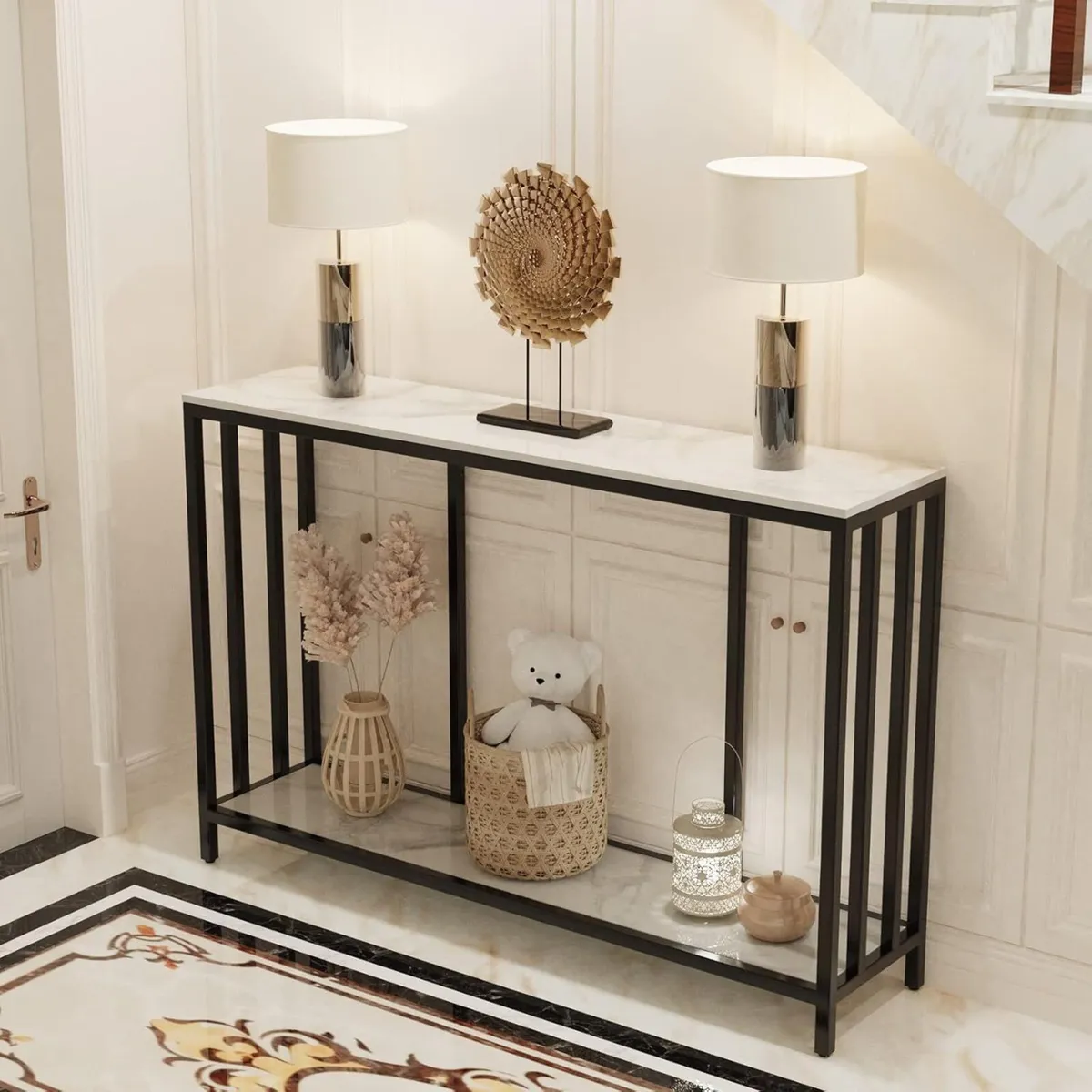 2 Tier Console Table Sintered Stone Marble Top - Image 1