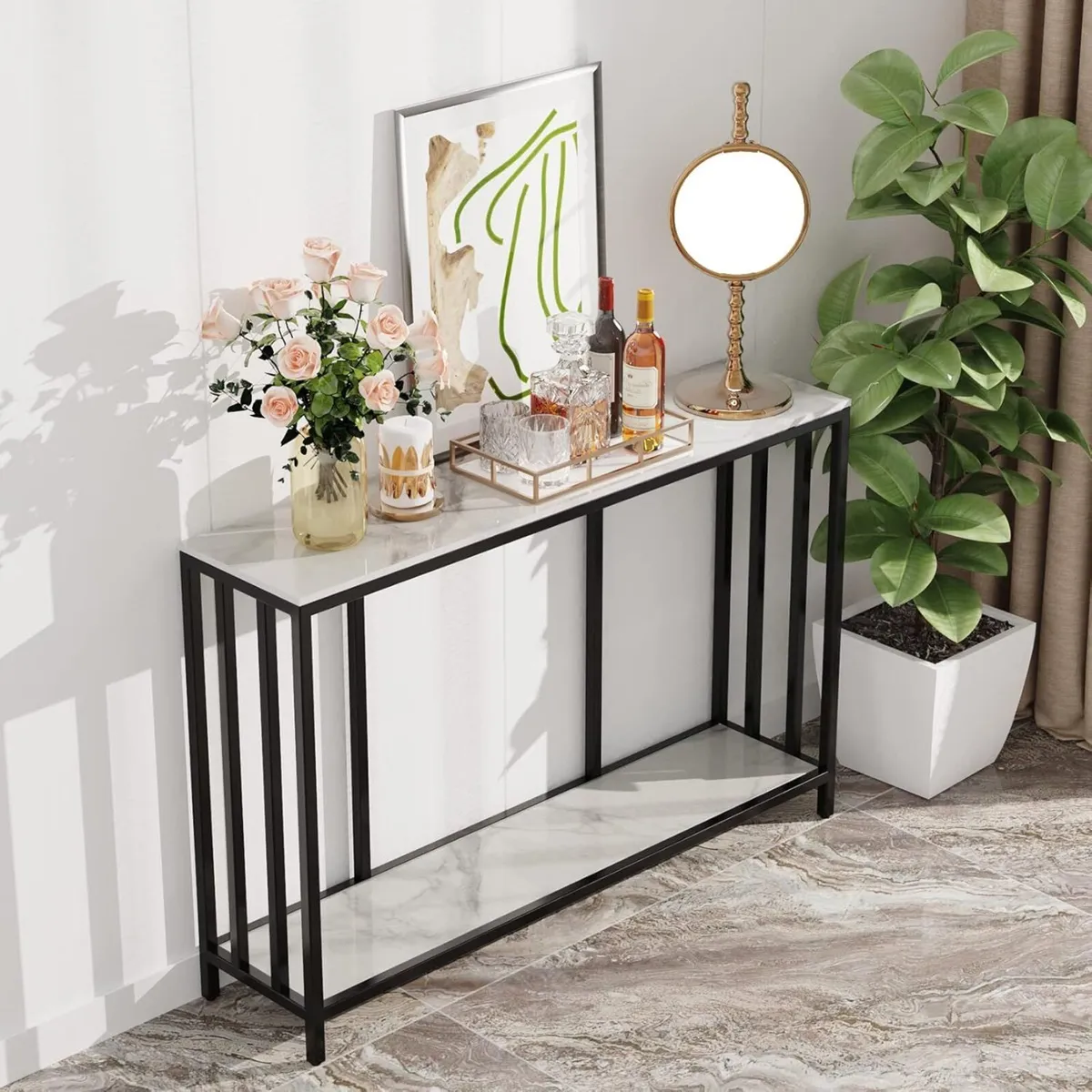 2 Tier Console Table Sintered Stone Marble Top - Image 3