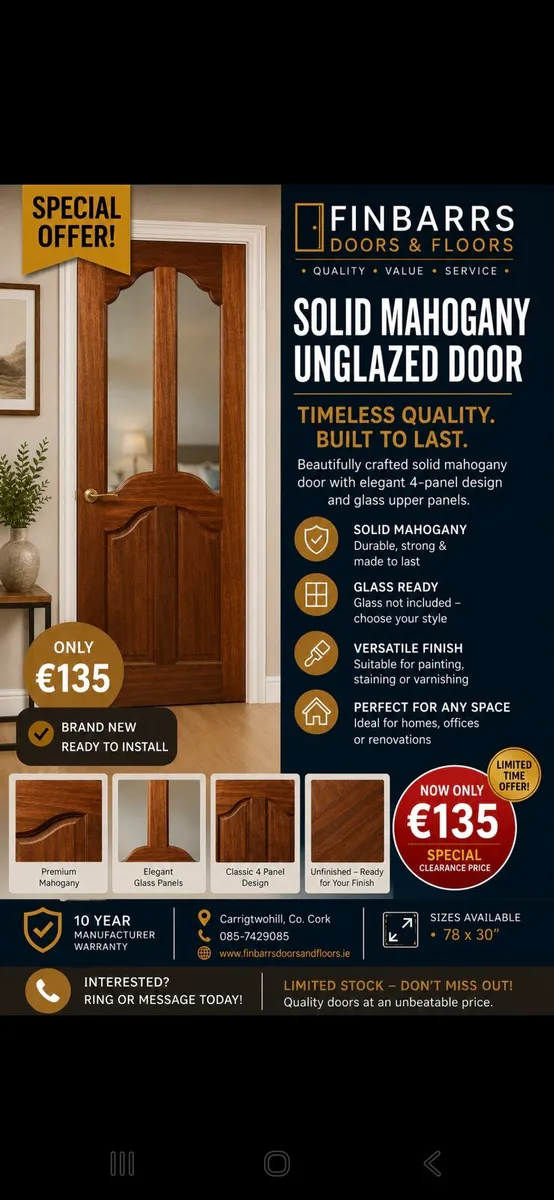 Solid Mahogany Unglazed Doors Sizes 78x30