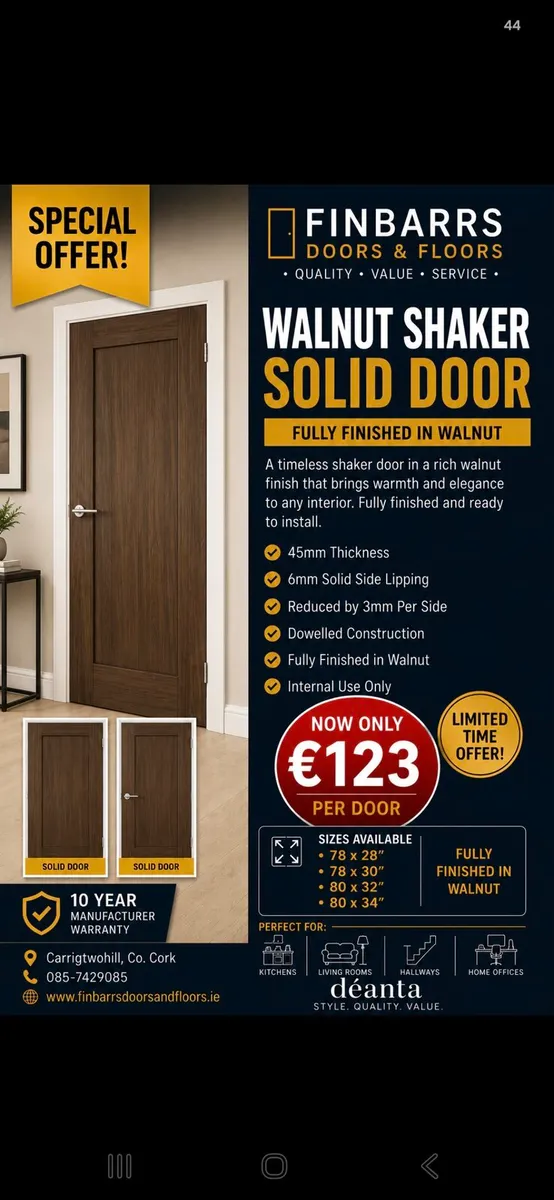Deanta Prefinished Walnut Shaker Doors
