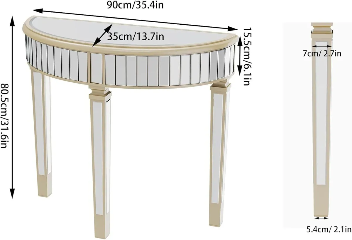 Half Moon Console Table Mirrored : Hallway 90 - Image 2