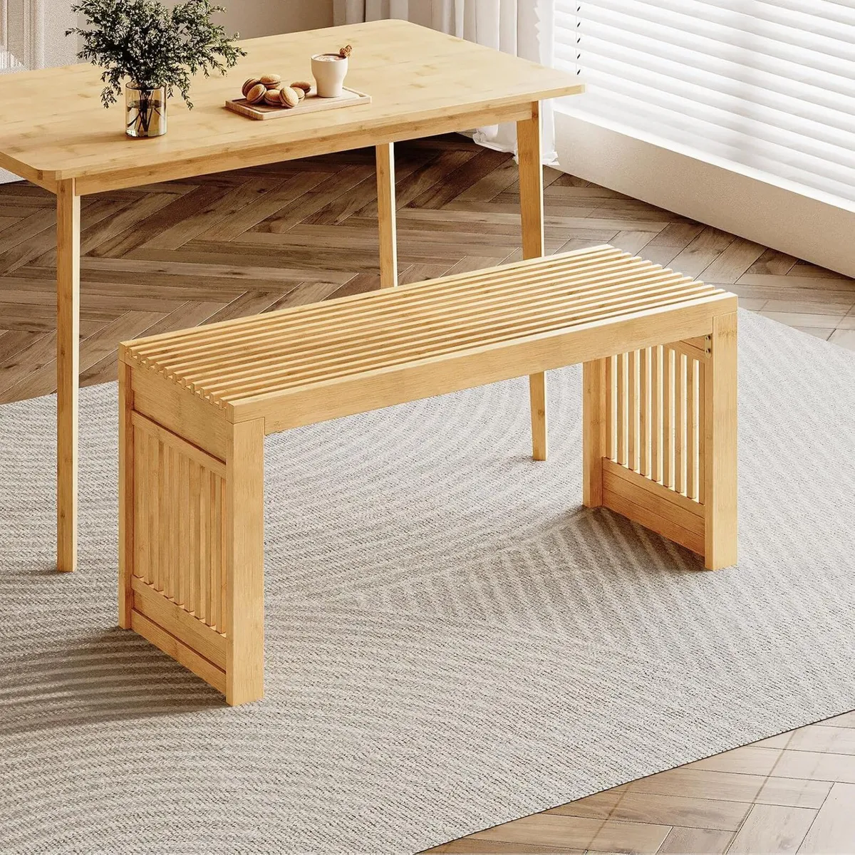 Bamboo Dining Bench Seat 2 Seater Kitchen Benches - Image 2