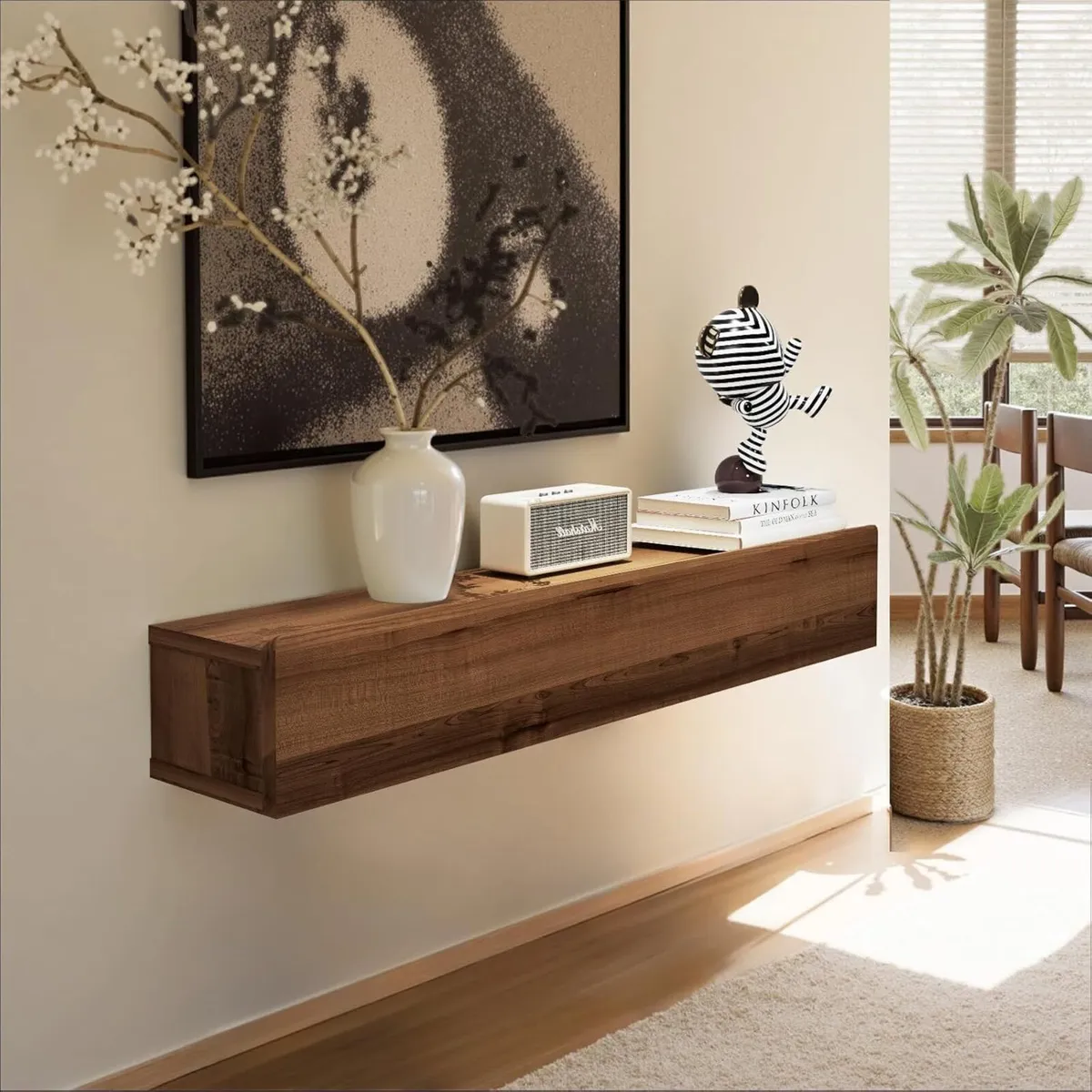 Floating Solid Wood Console Table Wall Mounted - Image 1