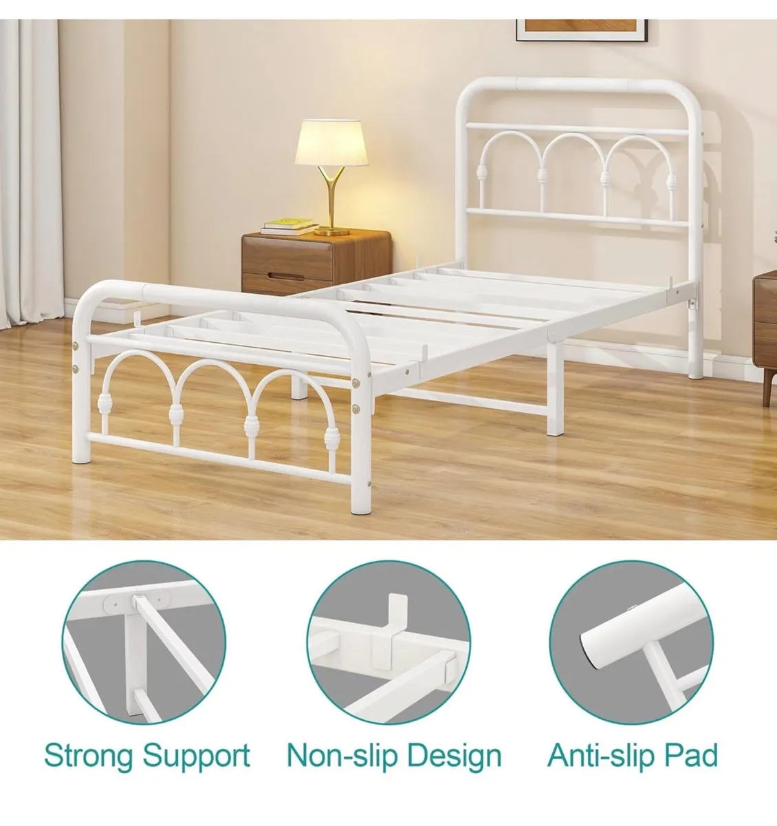 3ft Single Bed Frame with Headboard(90x190cm),Meta - Image 4