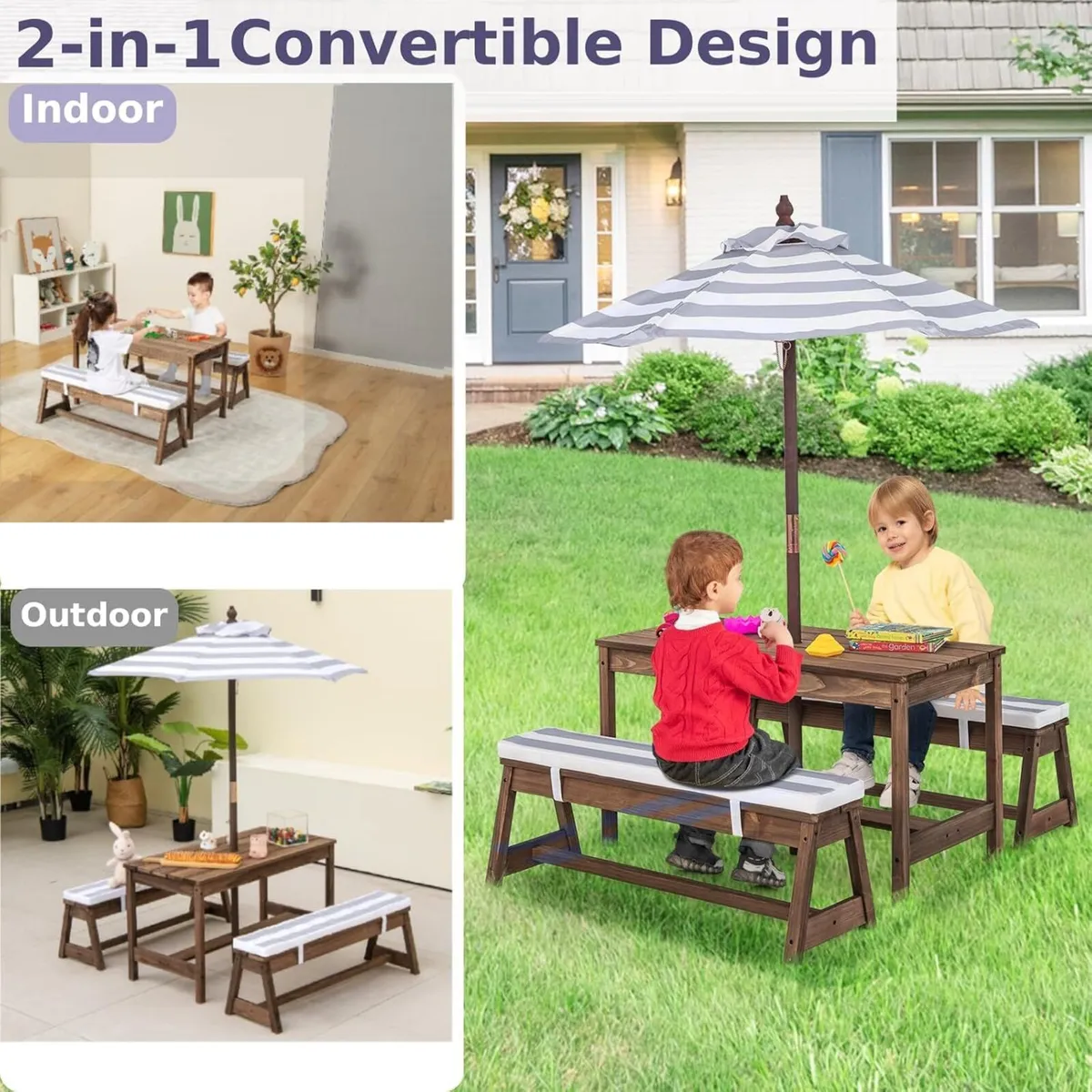 Kids Picnic Table Wooden Toddler Garden - Image 4