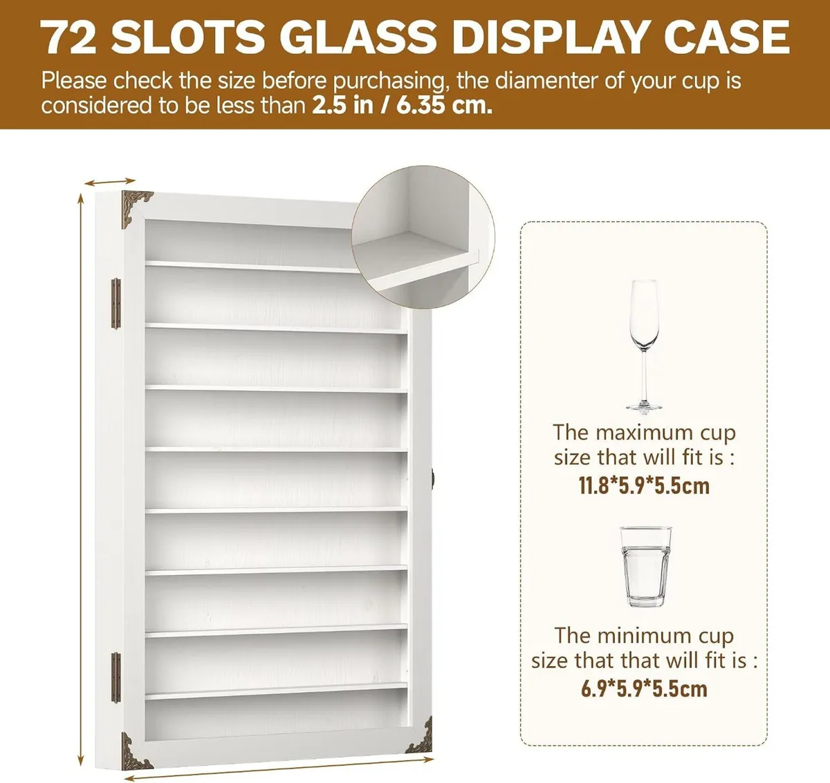 Glass Display Case Lockable 72 Slots Wooden - Image 2