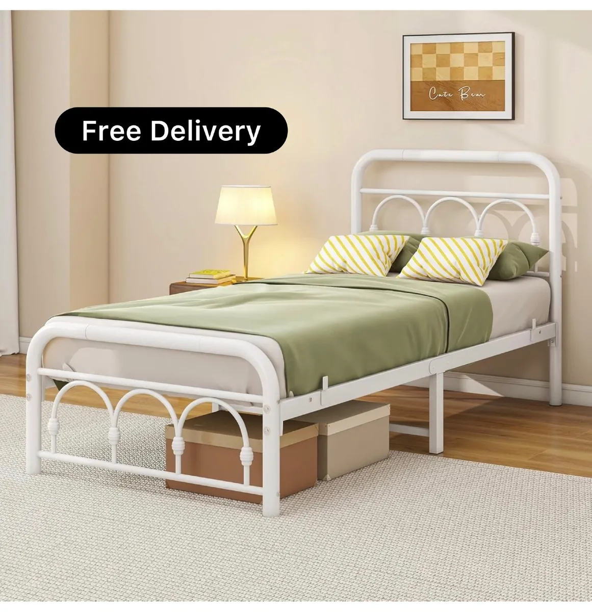 3ft Single Bed Frame with Headboard(90x190cm),Meta - Image 1