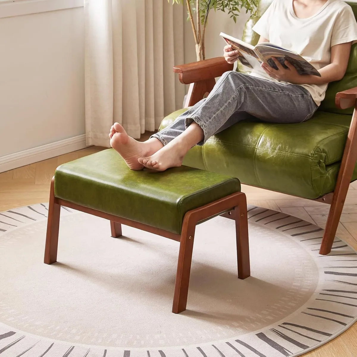 14.2” H Large Foot Stool Ottoman Rectangle PU - Image 2