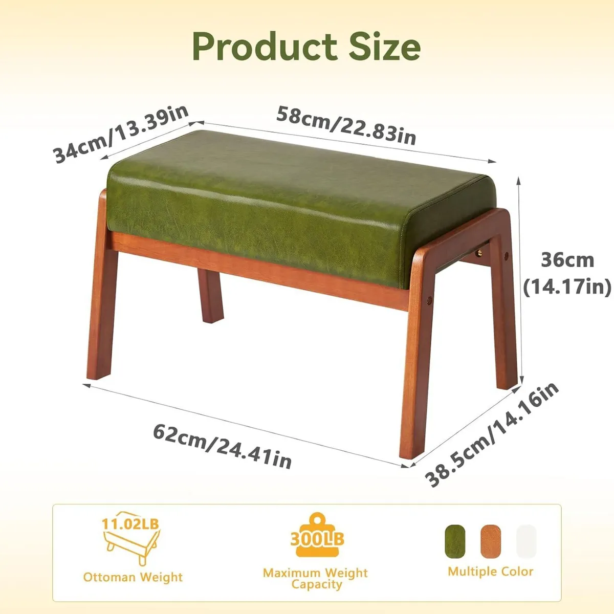14.2” H Large Foot Stool Ottoman Rectangle PU - Image 3
