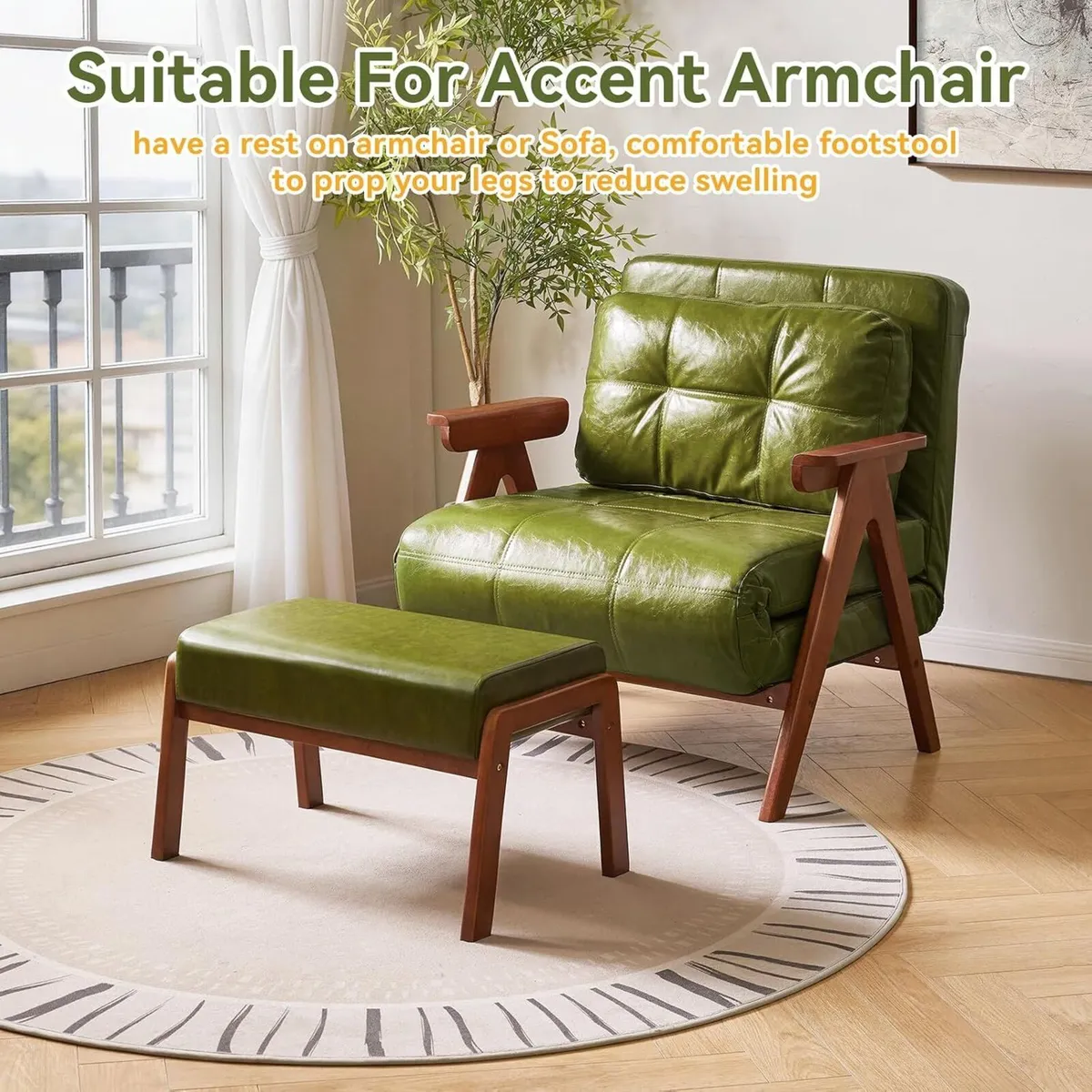 14.2” H Large Foot Stool Ottoman Rectangle PU - Image 4