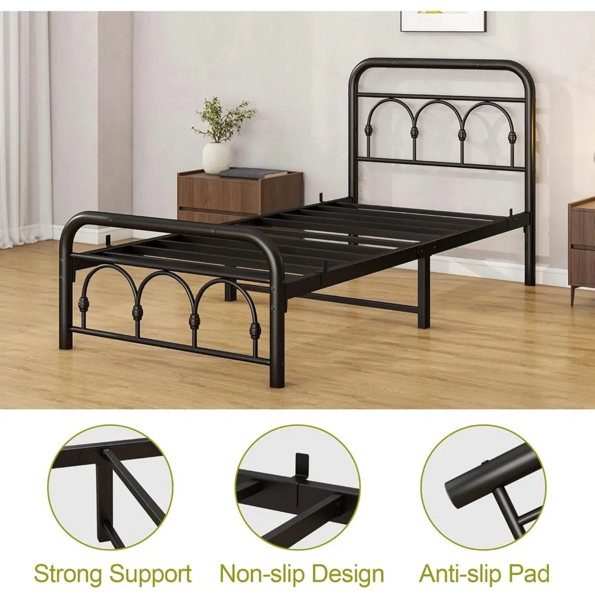 Metal Single Size Bed Base with Footboard,Heavy Du - Image 4