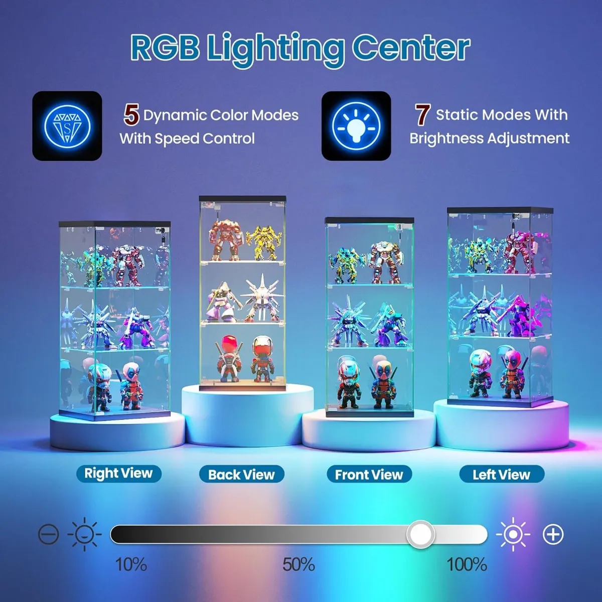 Glass Display Cabinet with RGB Lights 3-Tier - Image 3