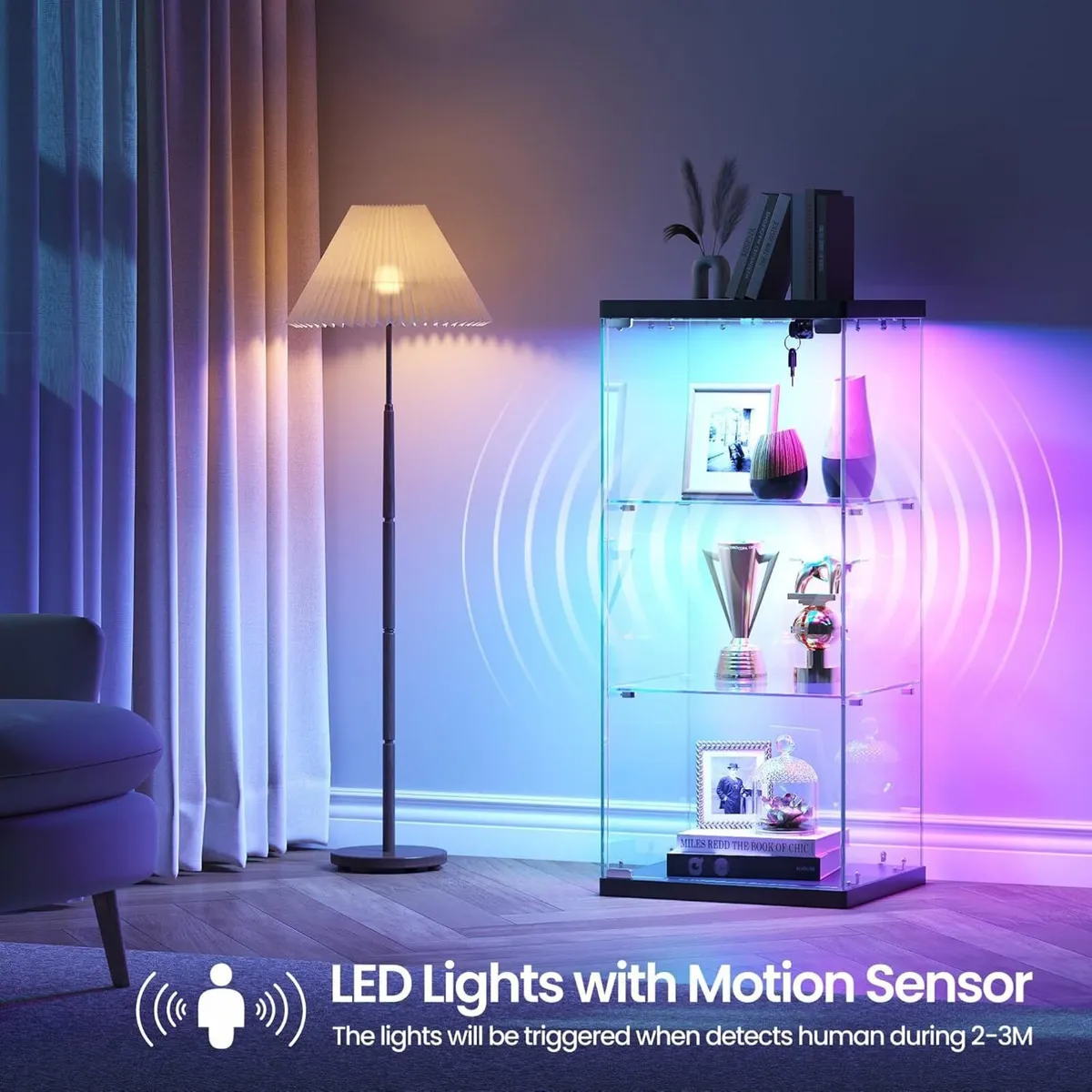 Glass Display Cabinet with RGB Lights 3-Tier - Image 4