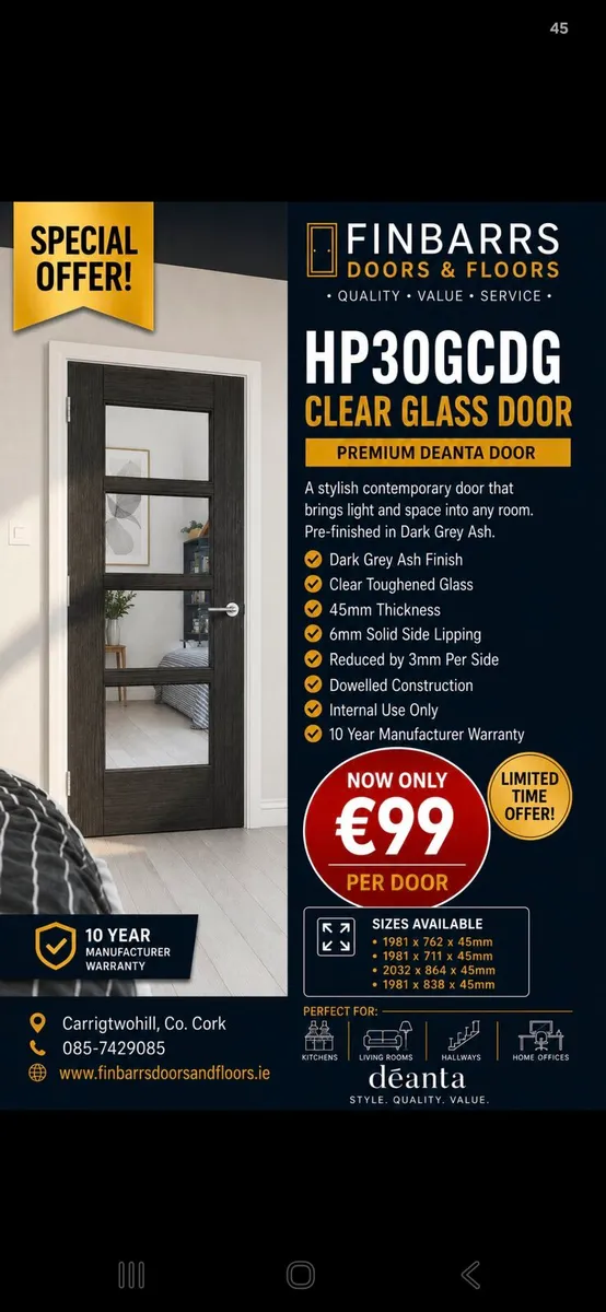 Deanta Dark Grey Ash Clear Glass Doors