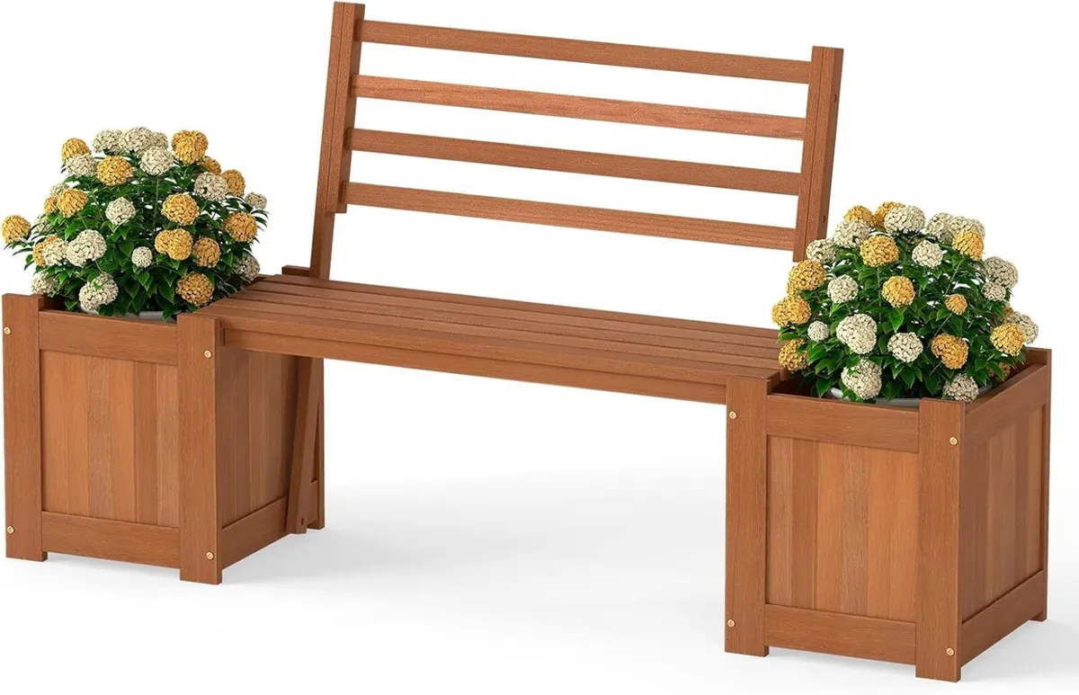 Wooden Garden Planter with Bench Seat 2 Raised - Image 1
