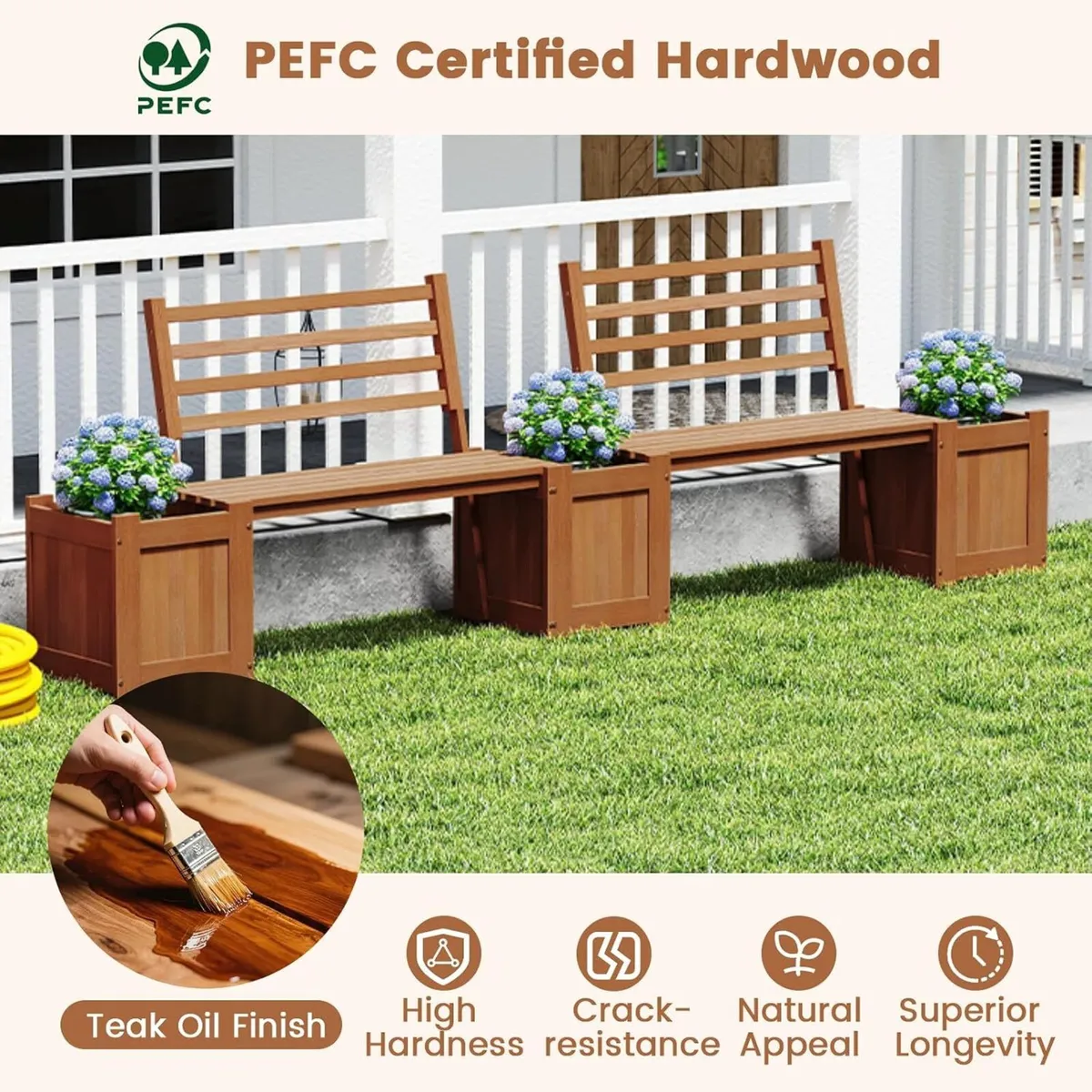 Wooden Garden Planter with Bench Seat 2 Raised - Image 4