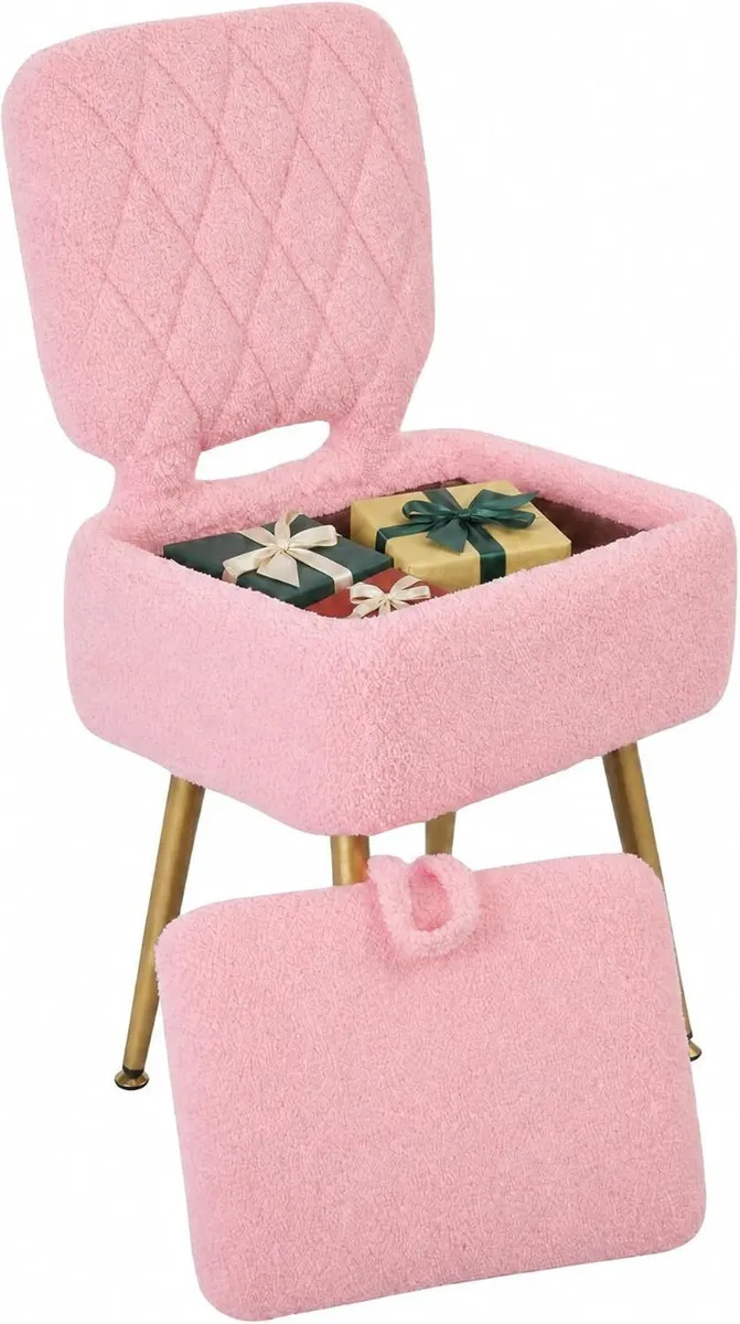 Vanity Chair with Stroage Sherpa Fleece Dressing - Image 1