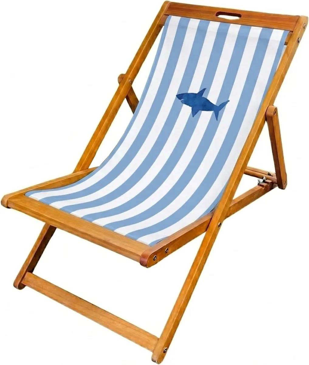 Wooden Folding Deck Chair with Fabric Sling - Image 1