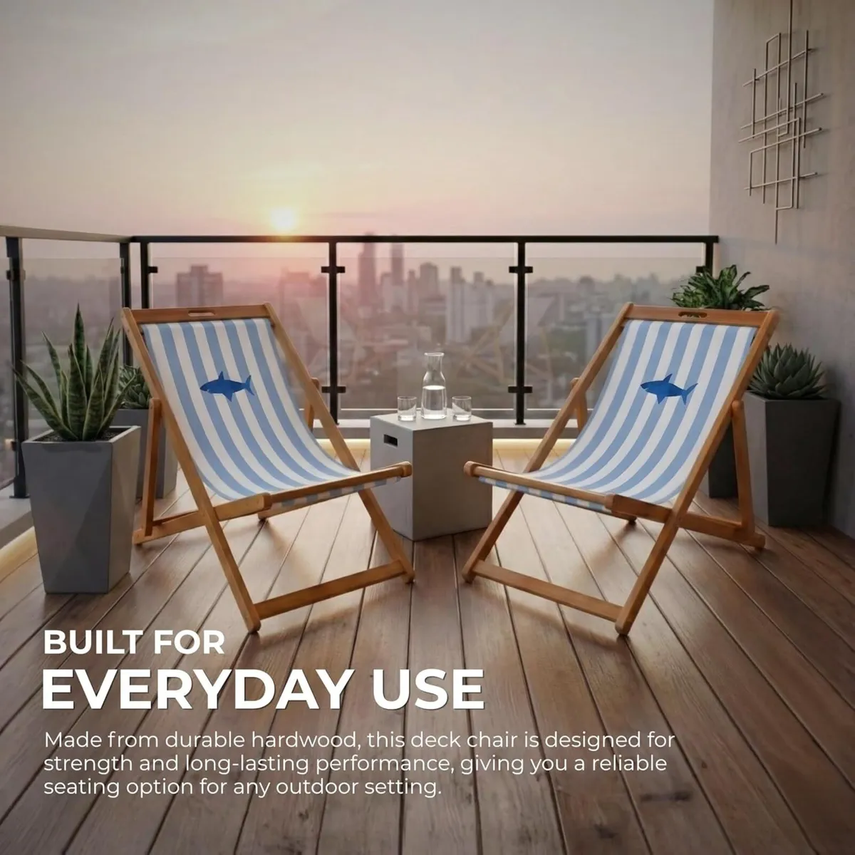 Wooden Folding Deck Chair with Fabric Sling - Image 3