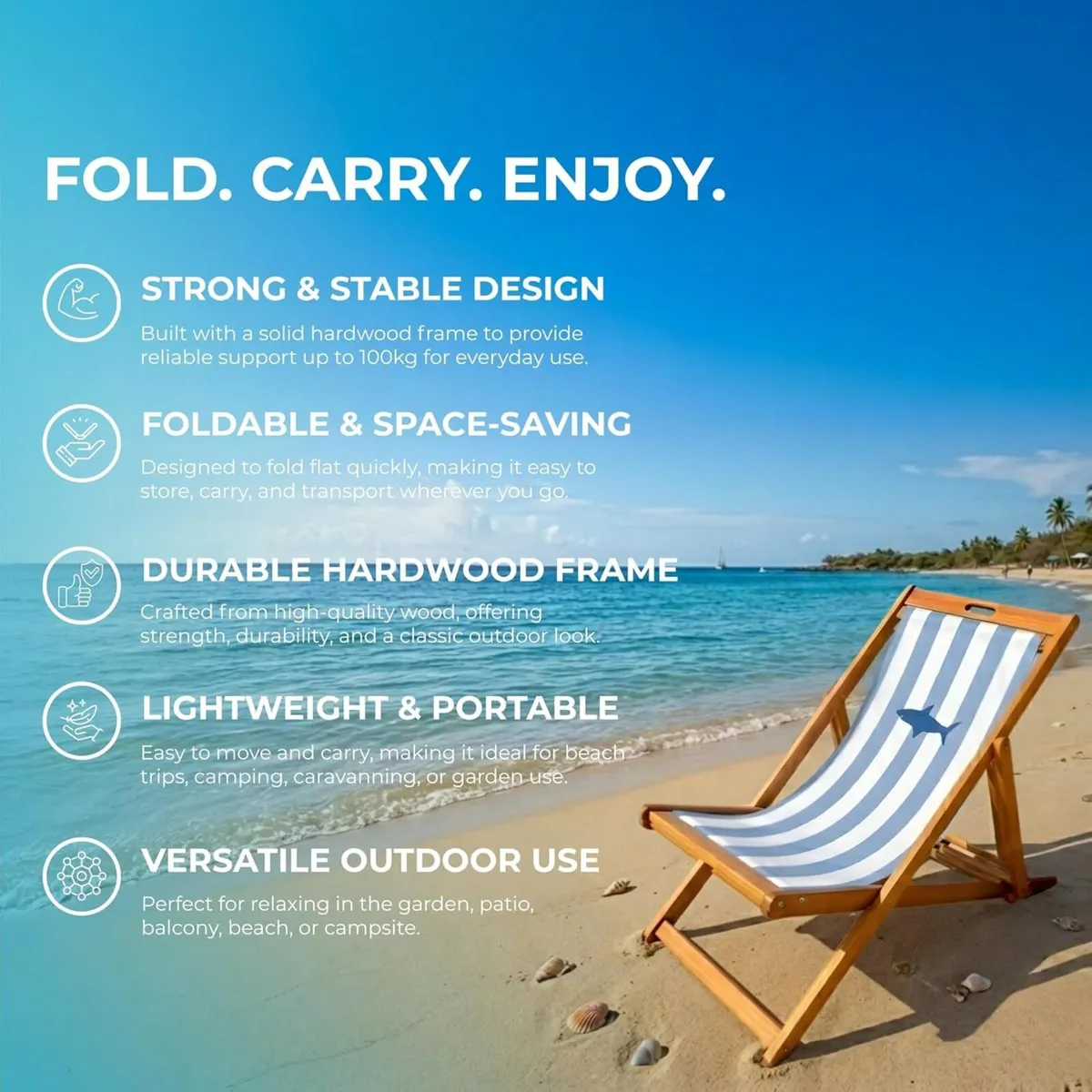 Wooden Folding Deck Chair with Fabric Sling - Image 4