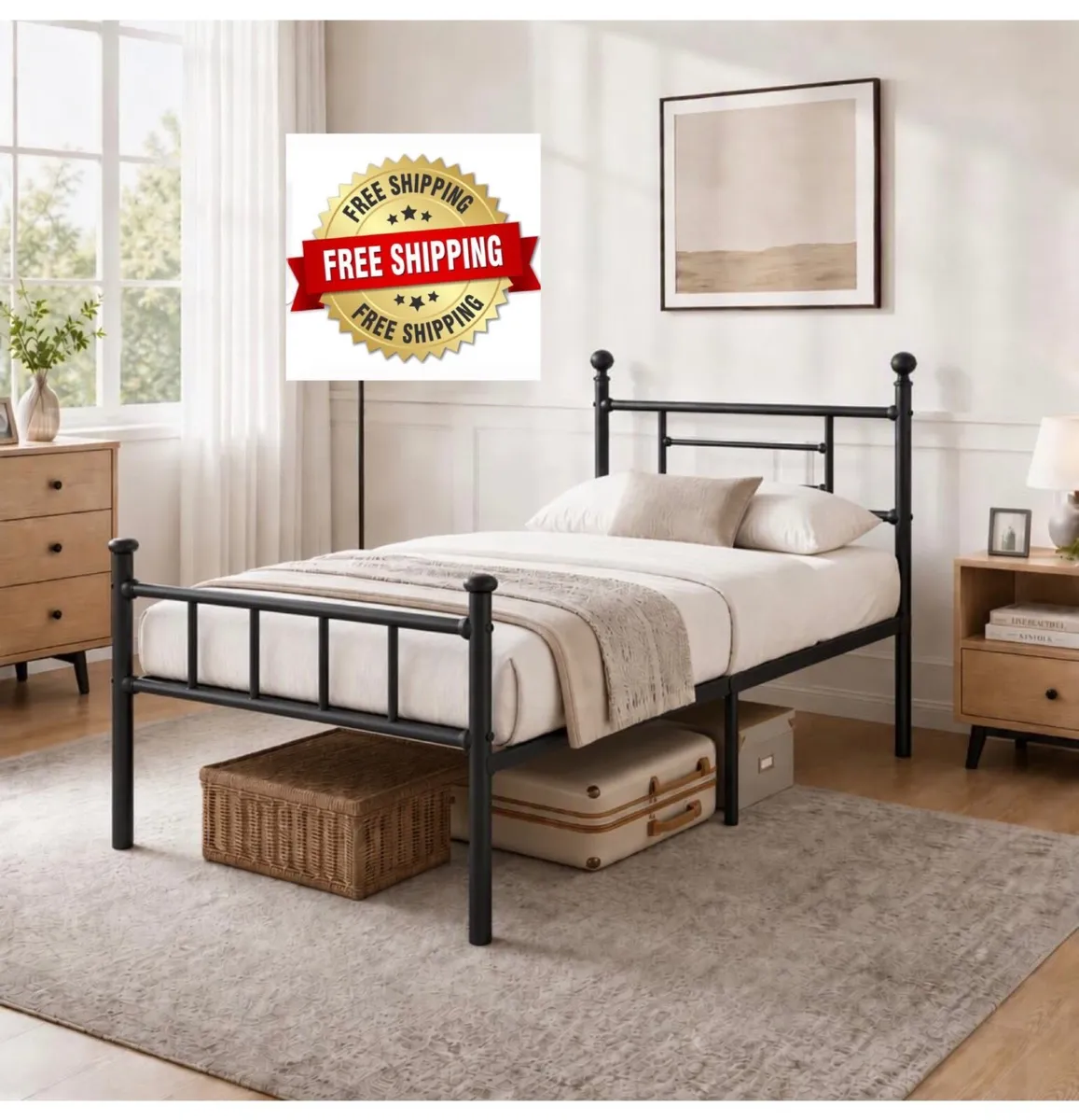 3ft Single Metal Bed Frame with Headboard Footboar - Image 1