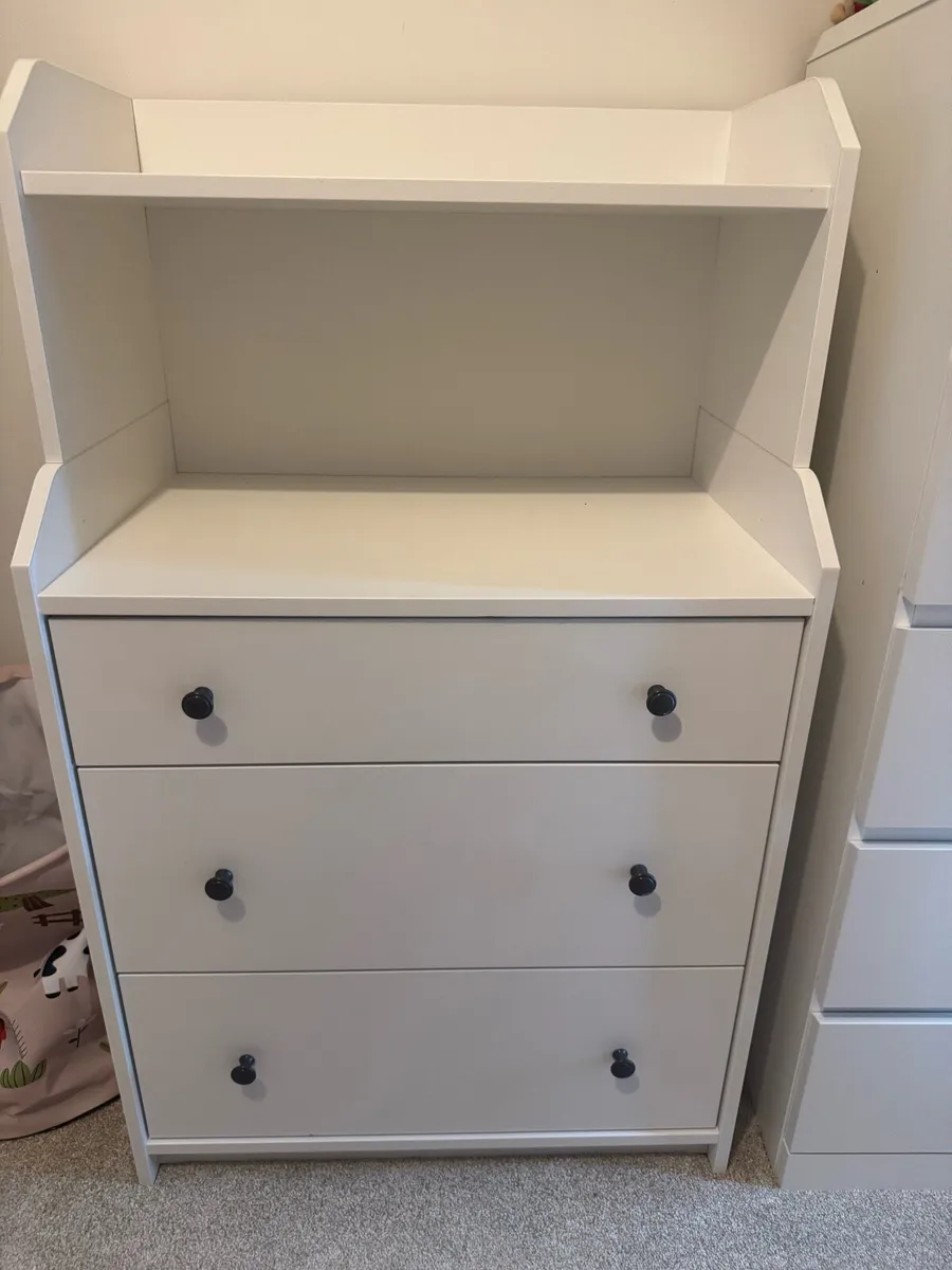White 3-Drawer Chest with Shelving Unit