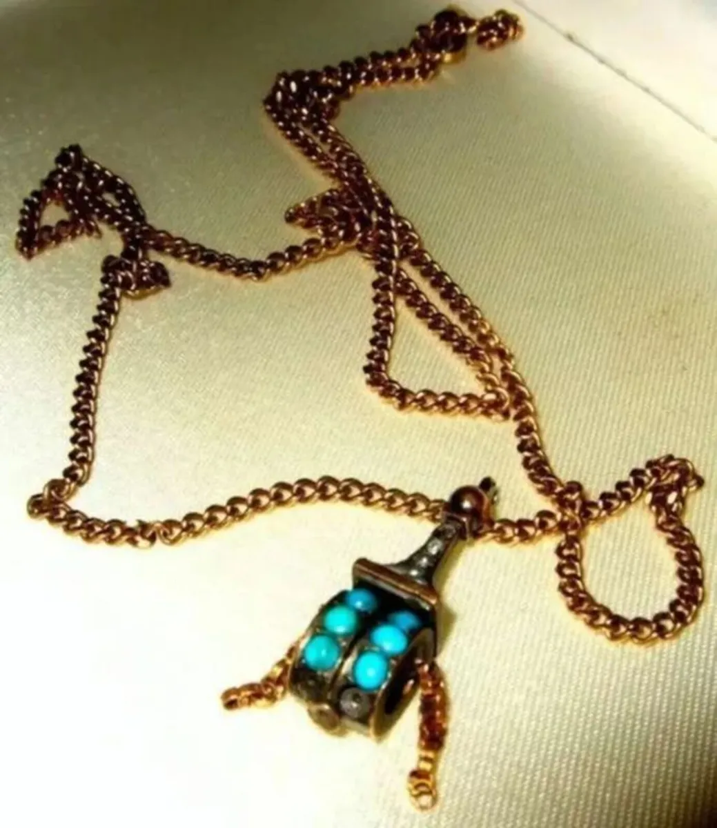 Vintage 9ct Tibetan Prayer Wheel Pendant 22" Chain - Image 1