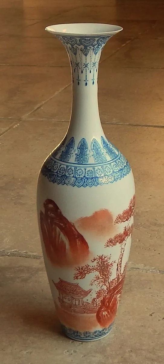 Vintage Chinese Slender Eggshell Porcelain Vase - Image 2