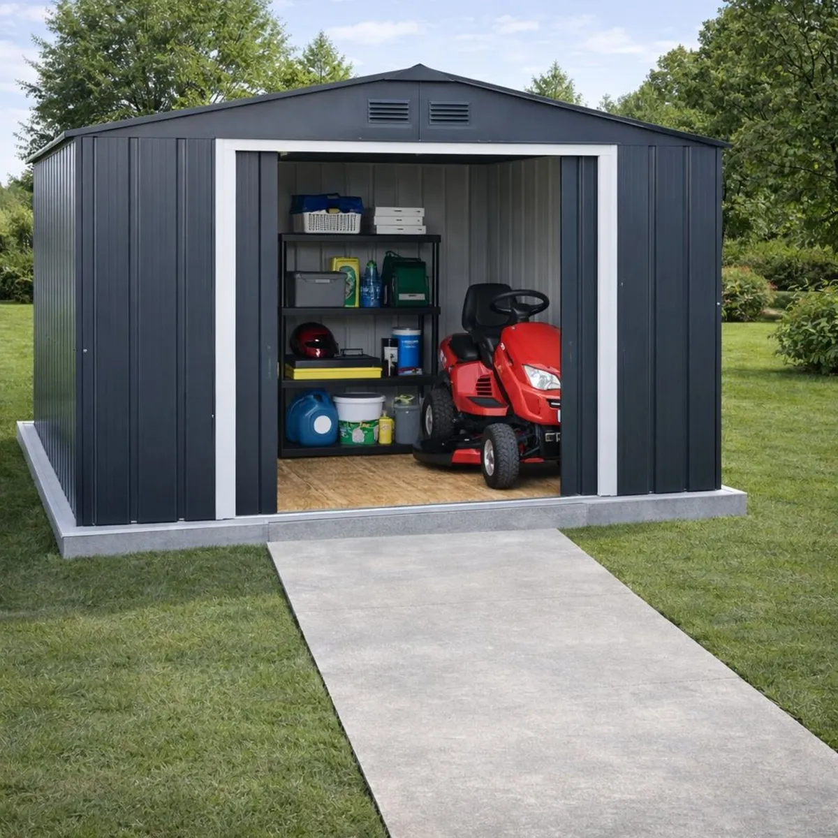 10×12 ECO Steel Garden Shed – Grey(with Floor Kit) - Image 2