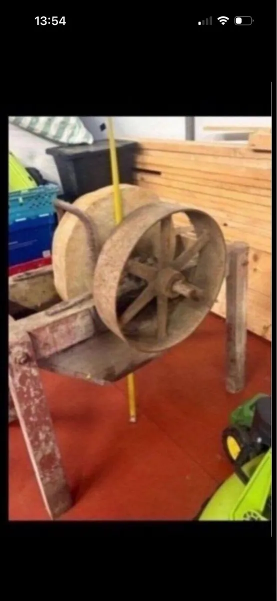 19 century stone wheel with stand and pully belt - Image 1
