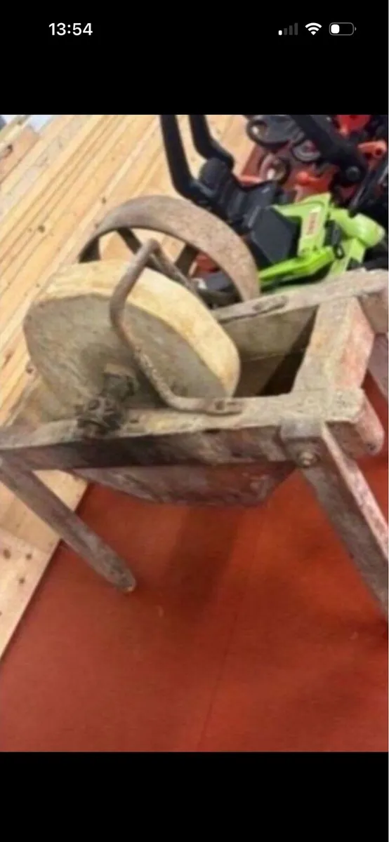 19 century stone wheel with stand and pully belt - Image 2