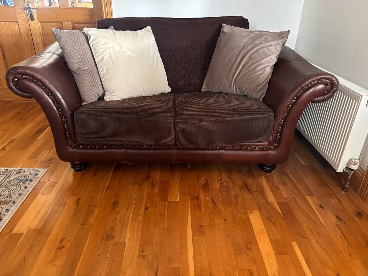 Brown Leather & Fabric 3 Seater Sofa - Image 4