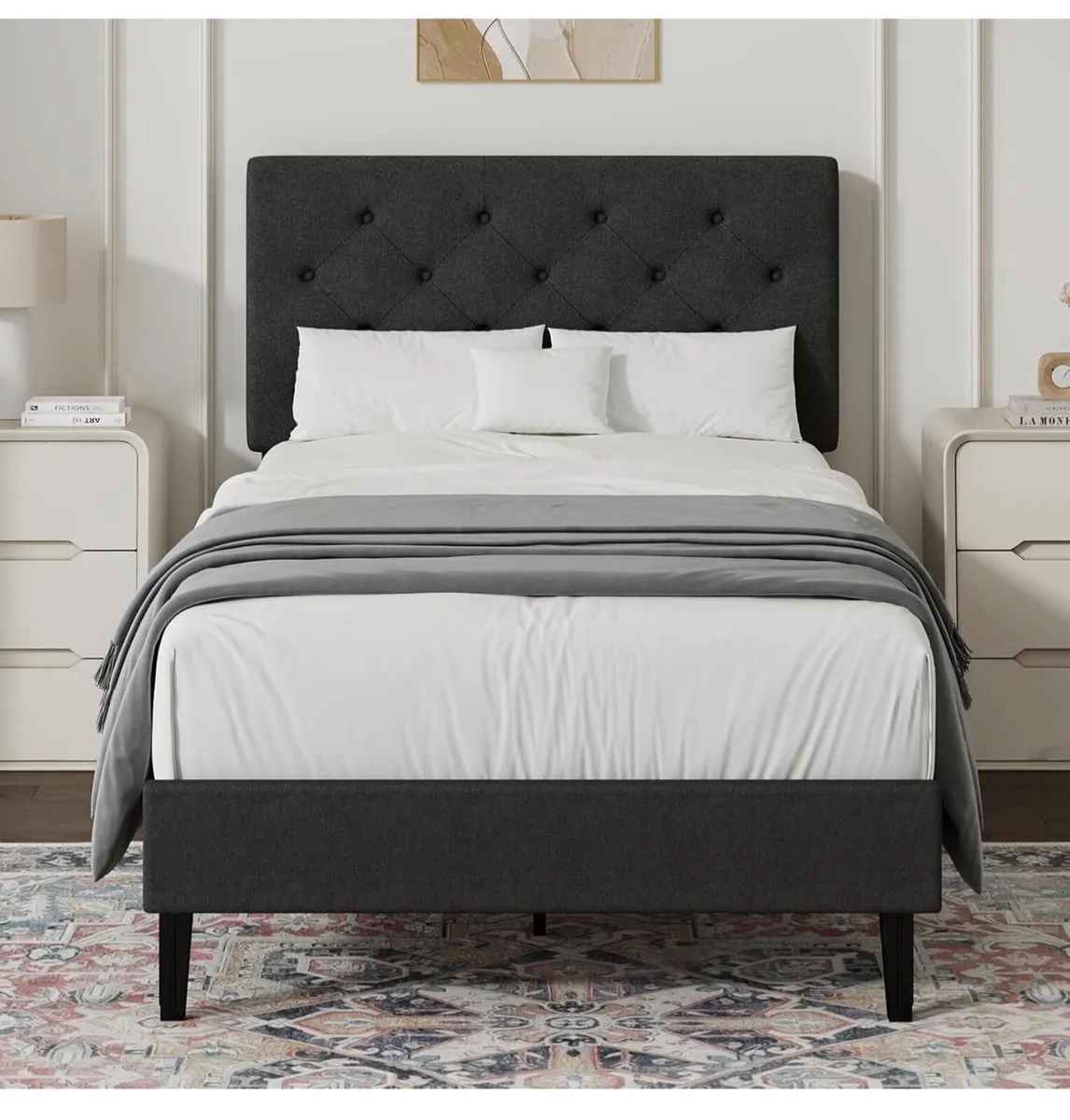 Gray Single Bed Frame, 90 x 190 cm, with Adjustabl - Image 4