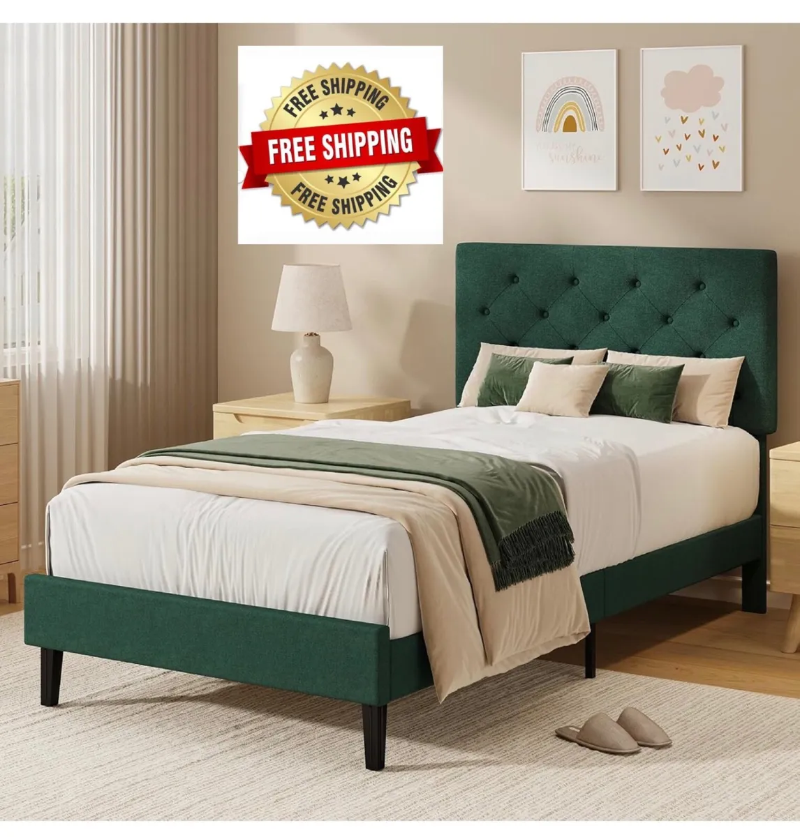 Green Single Bed Frame, 90 x 190 cm, with Adjustab - Image 1