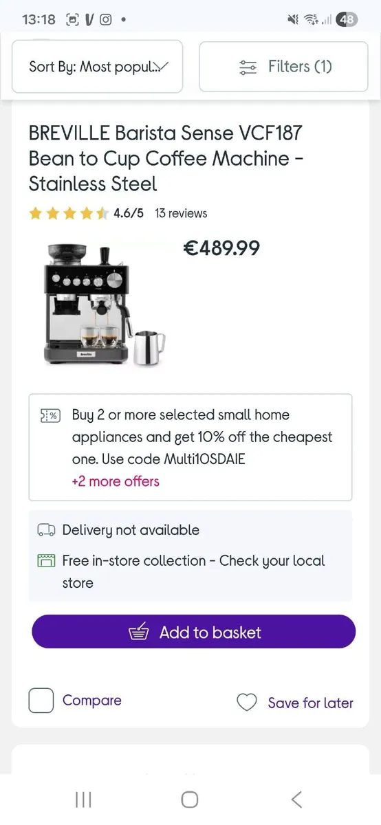 Breville Barista Style Coffee Machine - Image 1