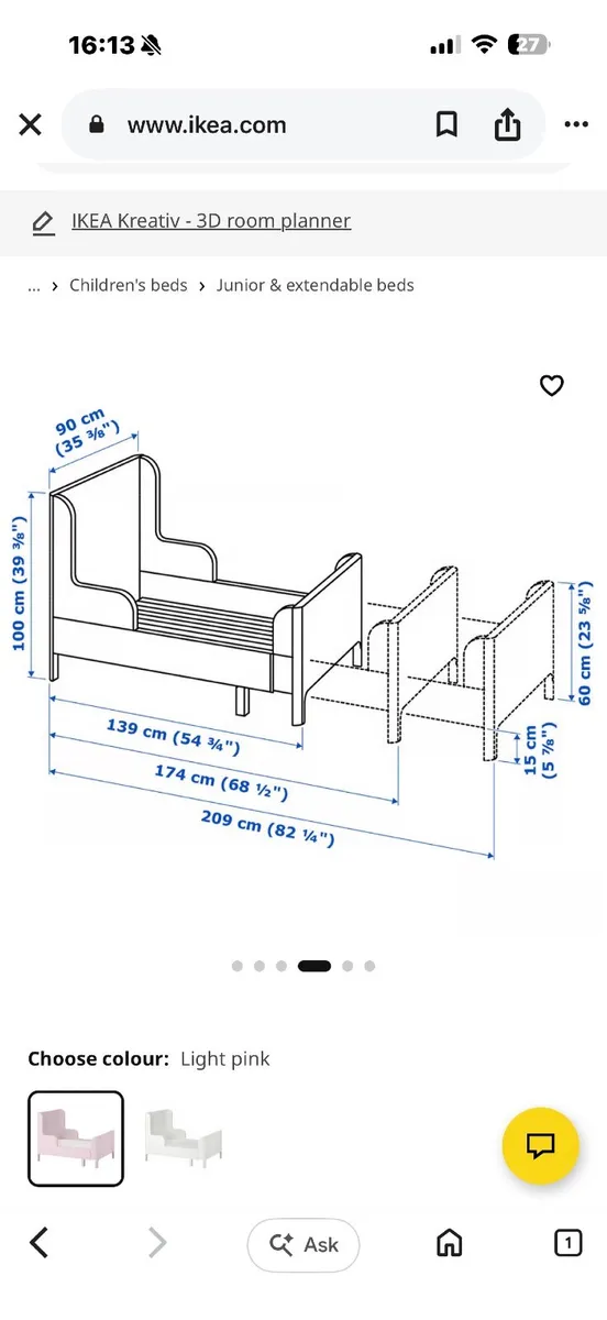 IKEA BUSUNGE Extendable Kids Bed – Light Pink – €2 - Image 1