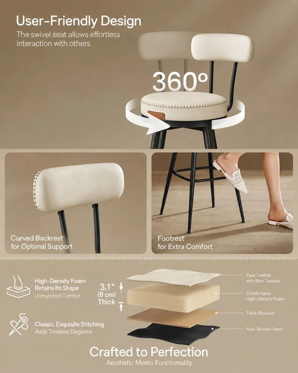 2 x new kitchen barstools (Cream) FREE DELIVERY - Image 4
